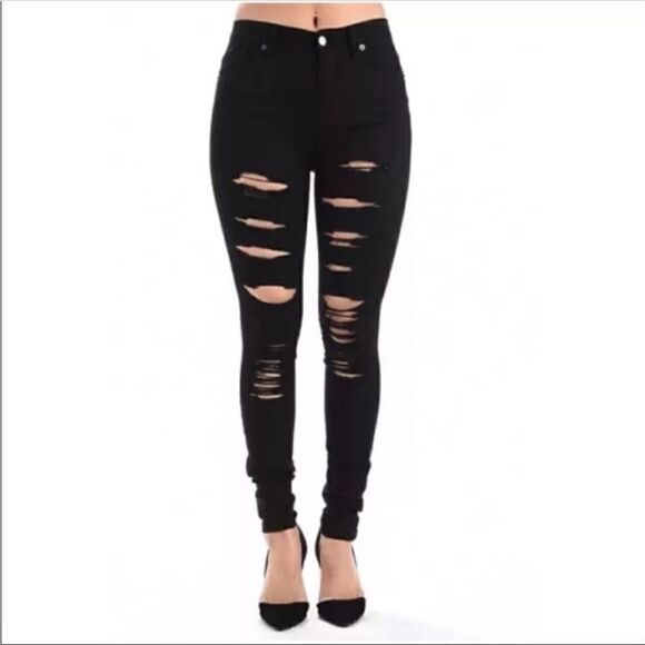 American Bazi Straight High Waist Distressed Skinny Jeans - Picture 1 of 12
